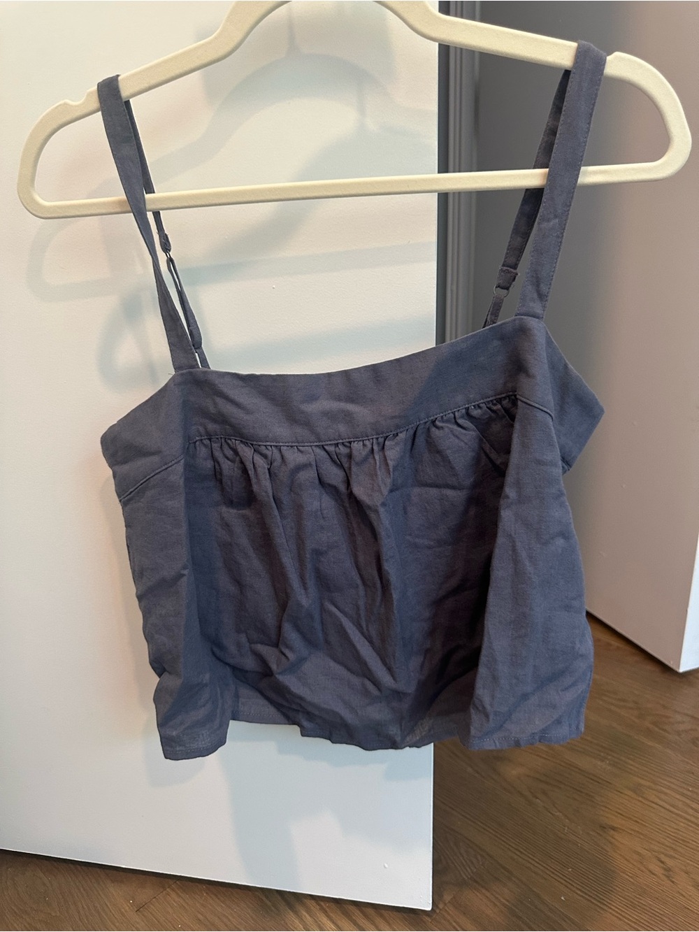 Abercrombie & Fitch Slate Blue Linen-Blend Spaghetti Strap Tank